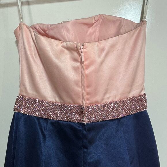 Sherri Hill Pink, Navy Empire Waist Strapless Mermaid Full Length Formal Gown 0 - Picture 9 of 16